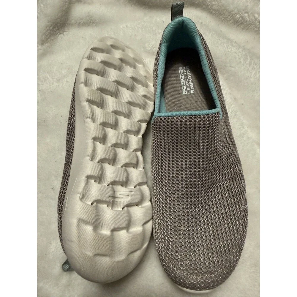 Skechers Air Cooled Goga Mat Walking Shoes Taupe Light Blue Mesh Size 8.5 - Picture 6 of 7